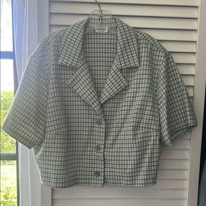 Brandy Melville Cropped Green Plaid Button-Up Shirt
